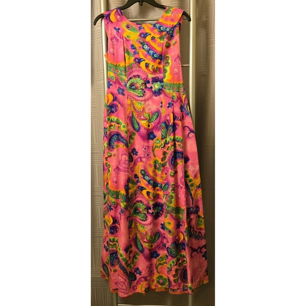 Vtg Hale Muu Ala Moana Hawaii Abstract Floral Neon Maxi Dress XSmall Tropical